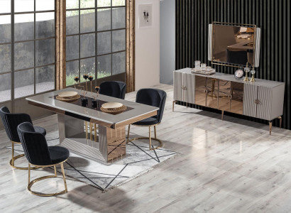 Stylish Dining Room Set Dining Table 4x Chairs and Sideboard with Mirror 7-piece Set